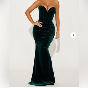 Emerald green velvet floor length gown
New with tags